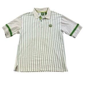 Def Jam University Polo Shirt Mens XXL White Green Striped Casual Hip Hop